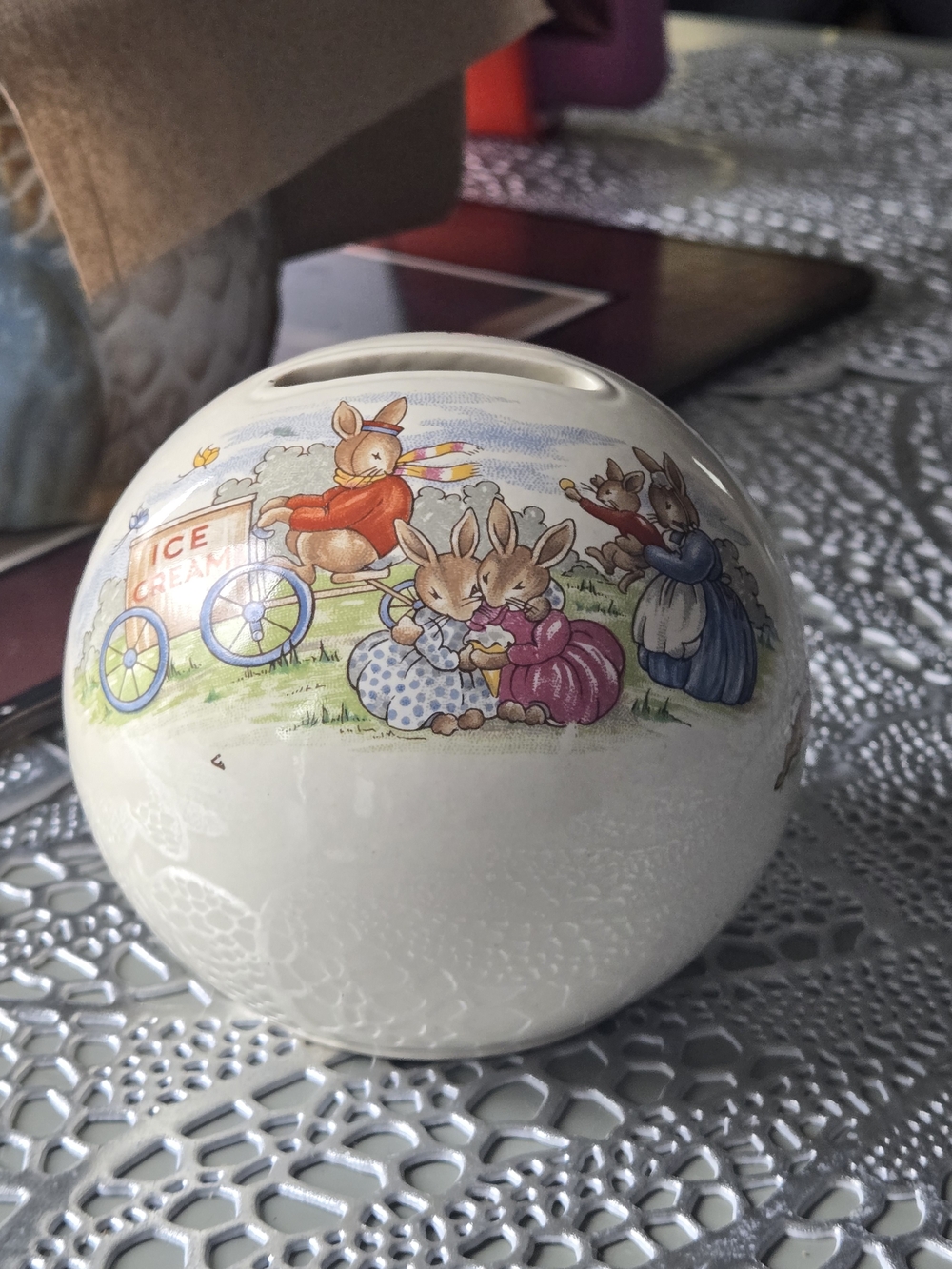 Vintage Royal Doulton Ceramic Bunnykins Spherical Money Bank